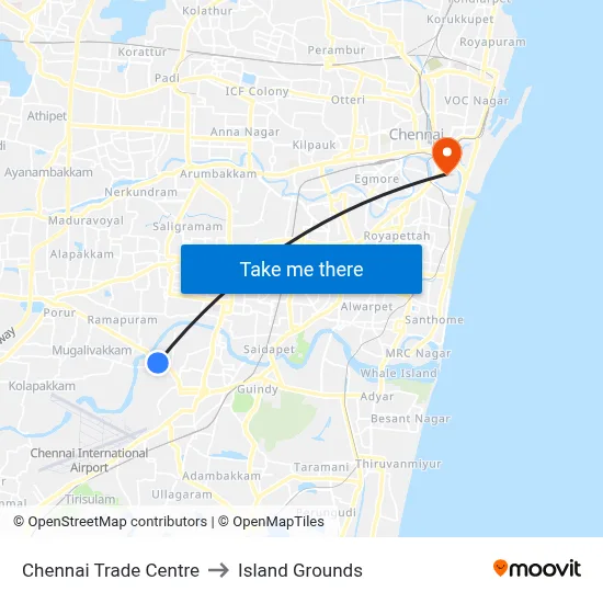 Chennai Trade Centre to Island Grounds map