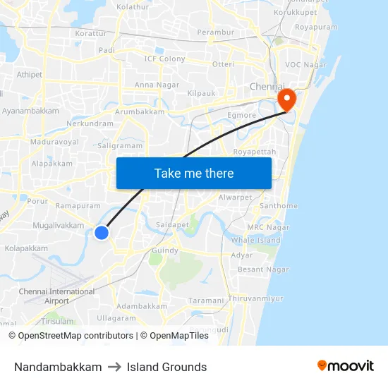 Nandambakkam to Island Grounds map