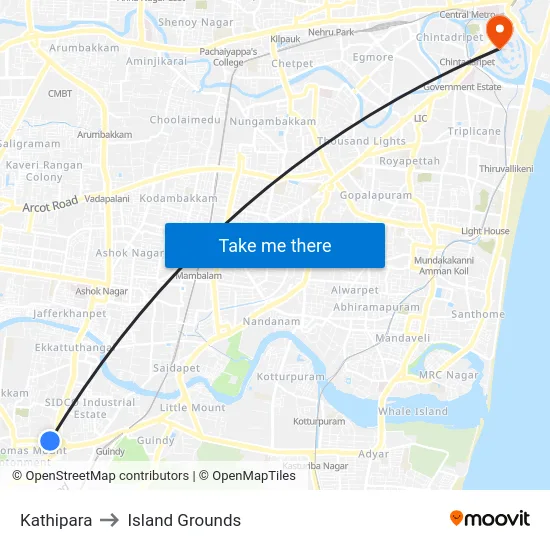 Kathipara to Island Grounds map