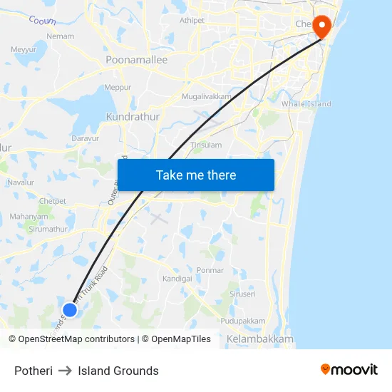 Potheri to Island Grounds map