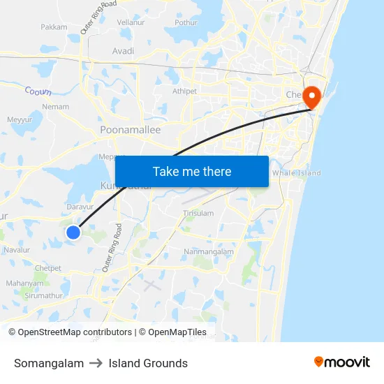 Somangalam to Island Grounds map