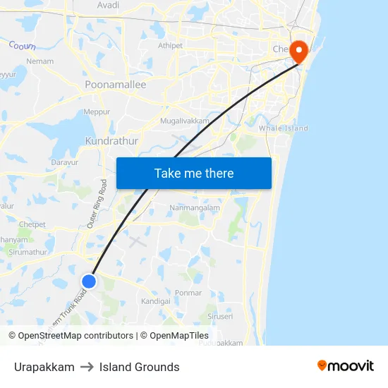Urapakkam to Island Grounds map