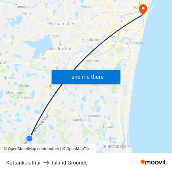 Kattankulathur to Island Grounds map