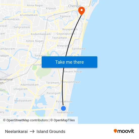 Neelankarai to Island Grounds map