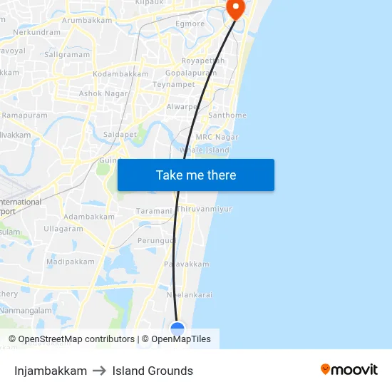 Injambakkam to Island Grounds map