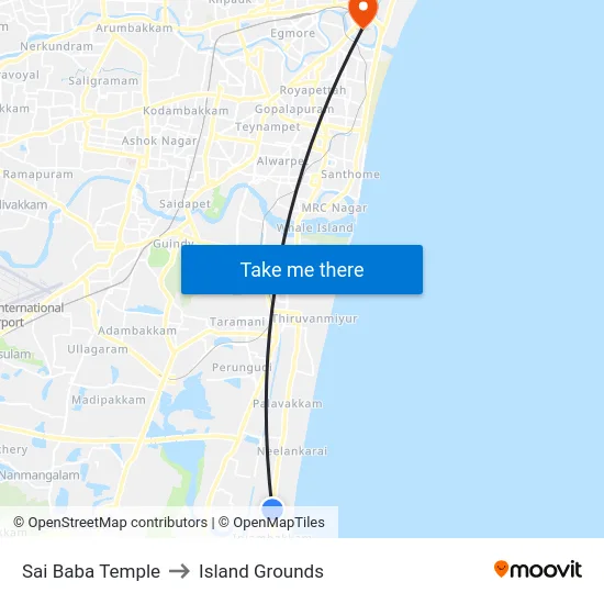 Sai Baba Temple to Island Grounds map