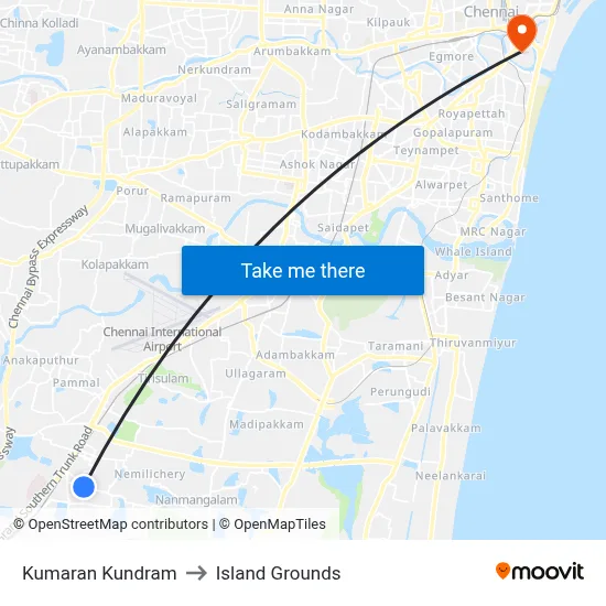 Kumaran Kundram to Island Grounds map