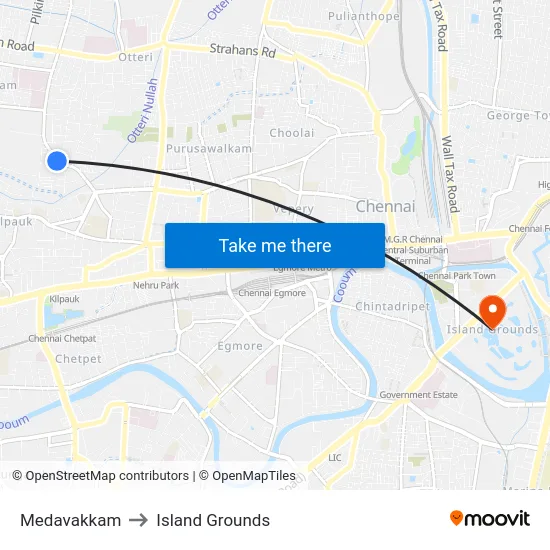 Medavakkam to Island Grounds map