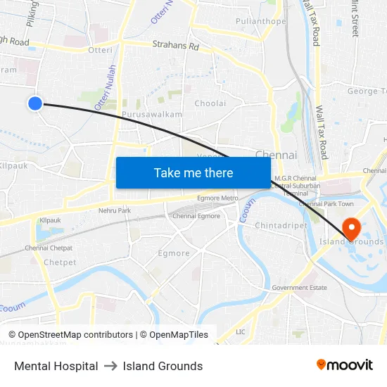 Mental Hospital to Island Grounds map