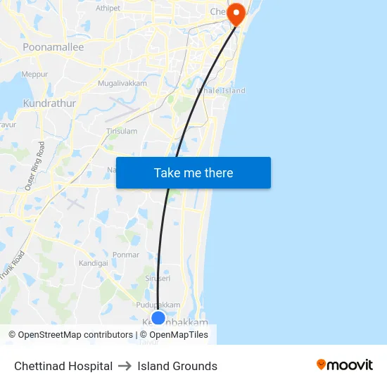 Chettinad Hospital to Island Grounds map
