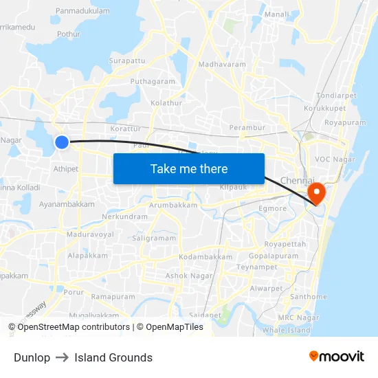 Dunlop to Island Grounds map