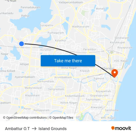 Ambattur O.T to Island Grounds map