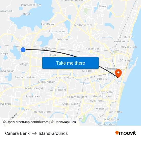 Canara Bank to Island Grounds map