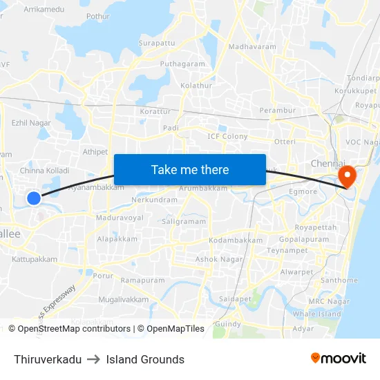 Thiruverkadu to Island Grounds map