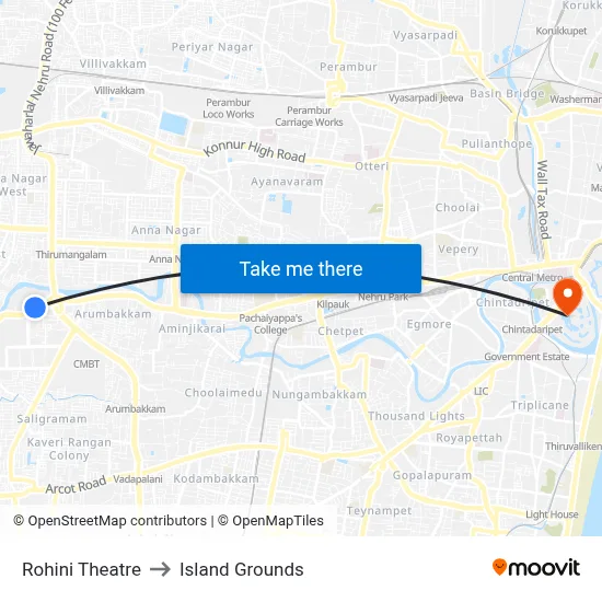 Rohini Theatre to Island Grounds map