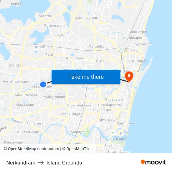Nerkundram to Island Grounds map