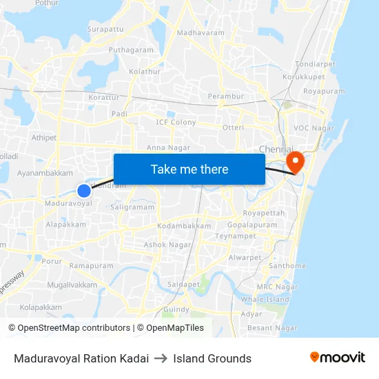 Maduravoyal Ration Kadai to Island Grounds map