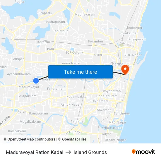 Maduravoyal Ration Kadai to Island Grounds map