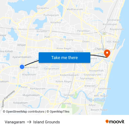 Vanagaram to Island Grounds map