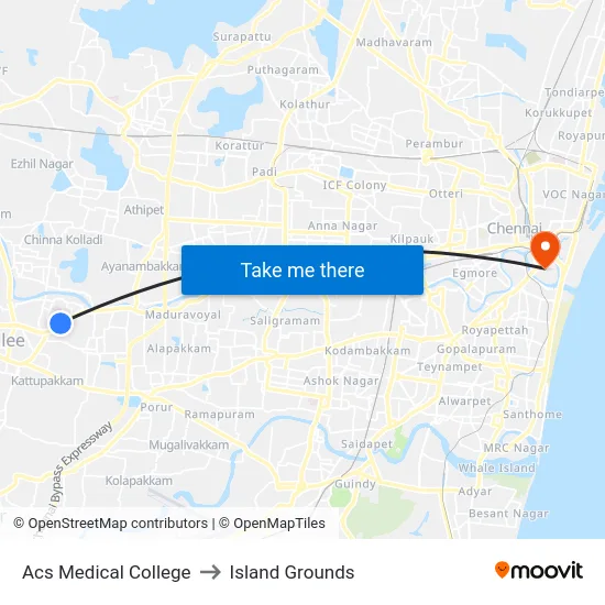 Acs Medical College to Island Grounds map