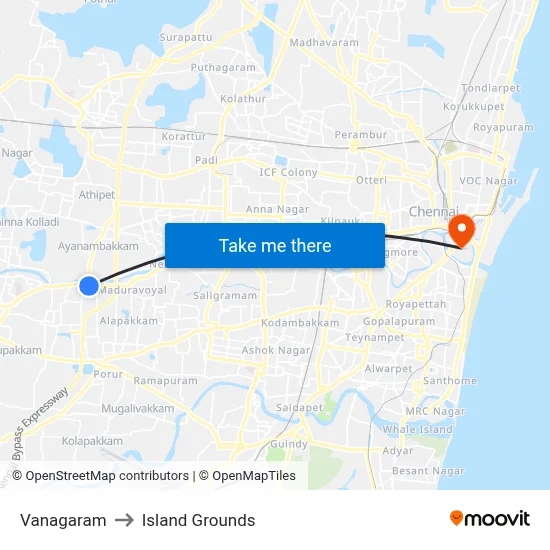 Vanagaram to Island Grounds map