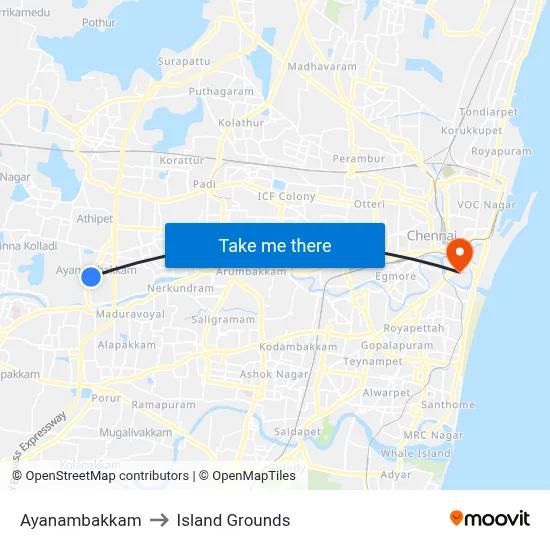 Ayanambakkam to Island Grounds map