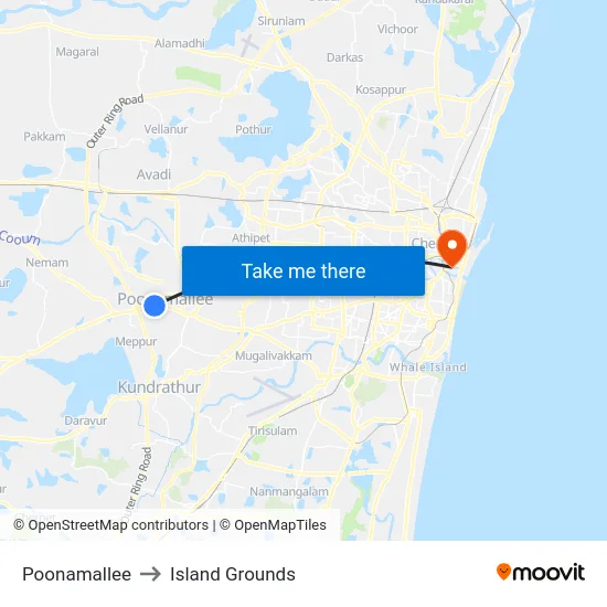Poonamallee to Island Grounds map