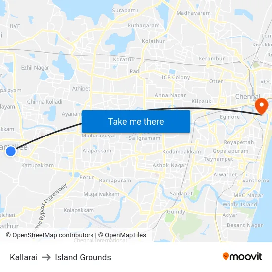 Kallarai to Island Grounds map