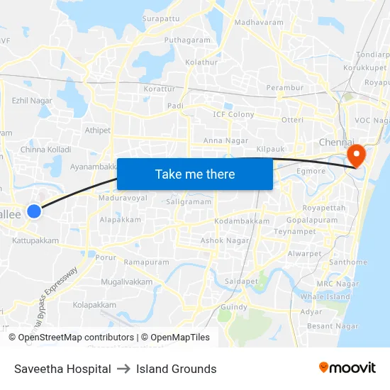 Saveetha Hospital to Island Grounds map