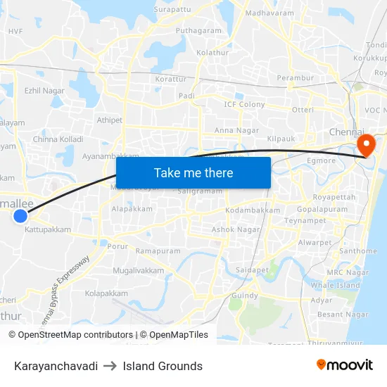 Karayanchavadi to Island Grounds map