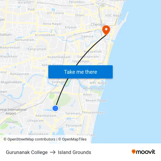 Gurunanak College to Island Grounds map