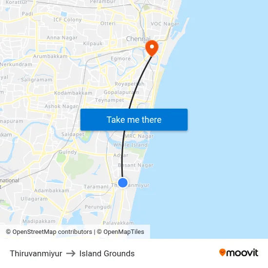 Thiruvanmiyur to Island Grounds map