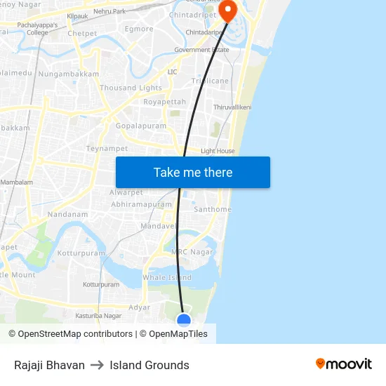 Rajaji Bhavan to Island Grounds map