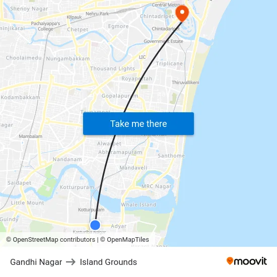 Gandhi Nagar to Island Grounds map
