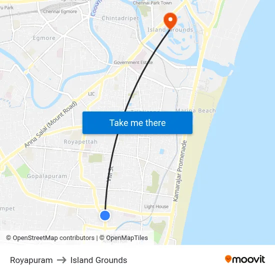 Royapuram to Island Grounds map