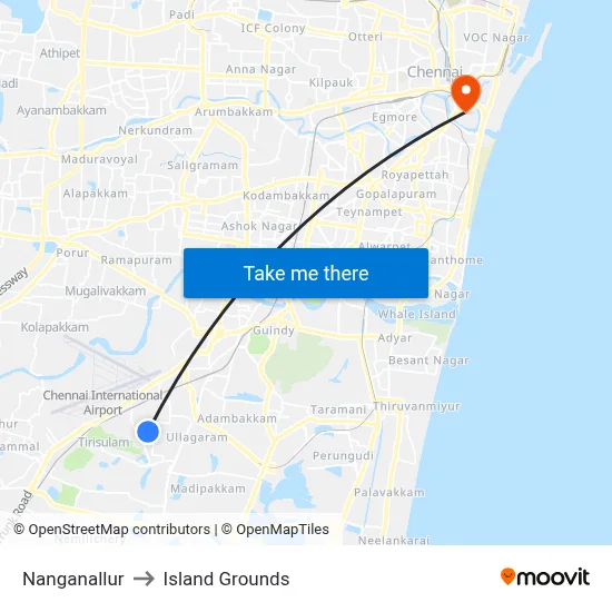 Nanganallur to Island Grounds map