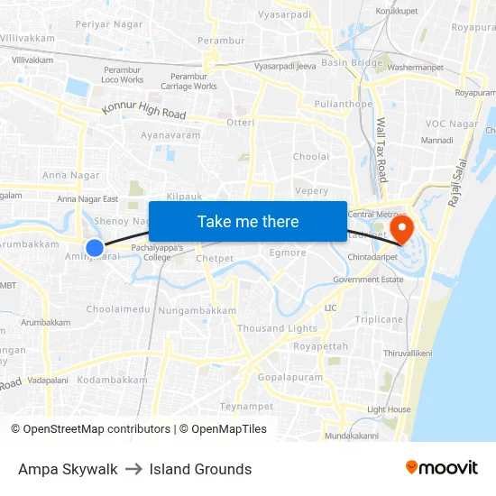 Ampa Skywalk to Island Grounds map