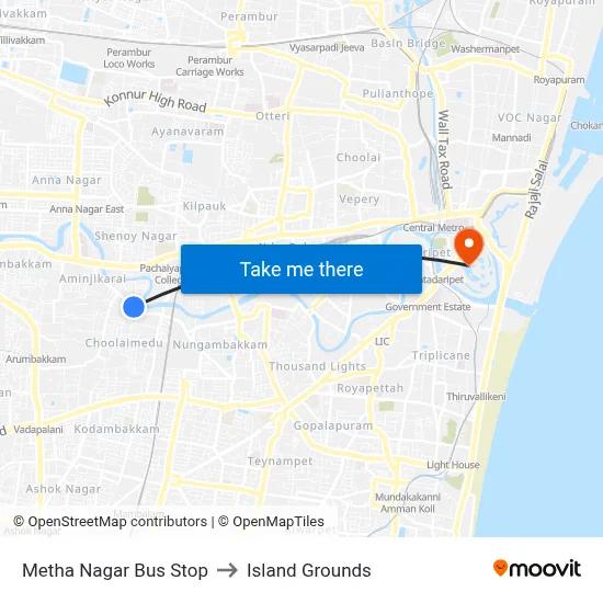 Metha Nagar Bus Stop to Island Grounds map