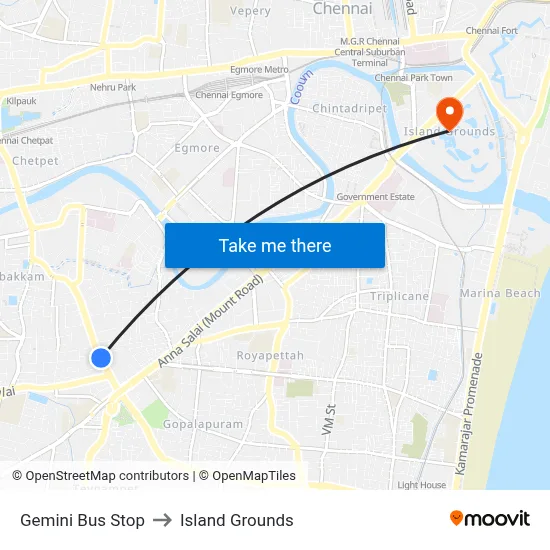 Gemini Bus Stop to Island Grounds map
