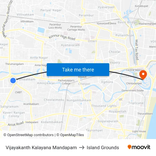Vijayakanth Kalayana Mandapam to Island Grounds map