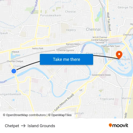 Chetpet to Island Grounds map