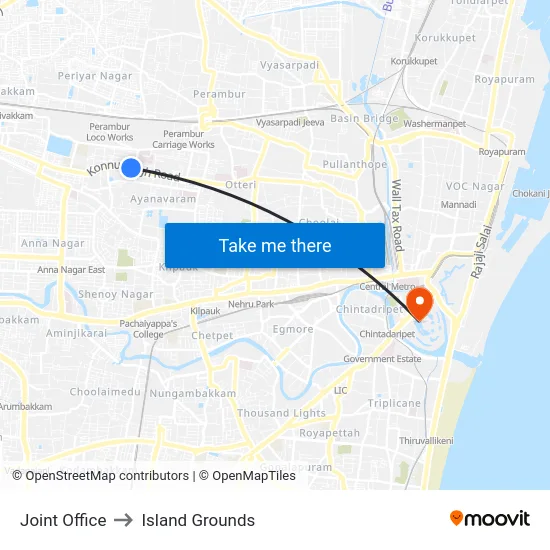 Joint Office to Island Grounds map