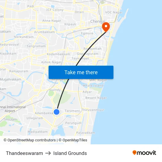 Thandeeswaram to Island Grounds map