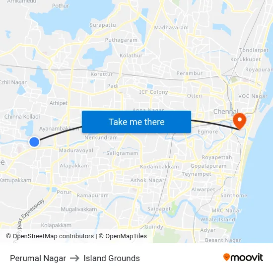 Perumal Nagar to Island Grounds map