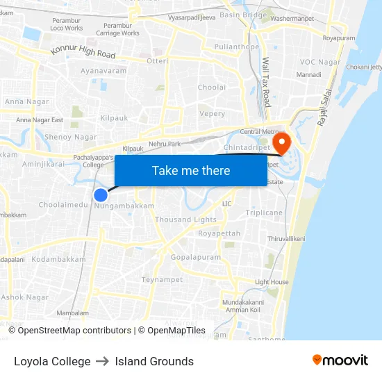 Loyola College to Island Grounds map