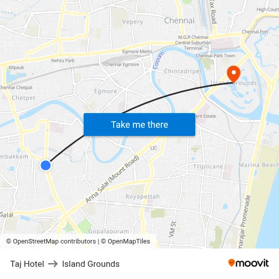 Taj Hotel to Island Grounds map