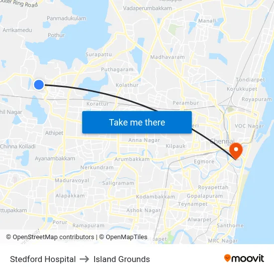 Stedford Hospital to Island Grounds map