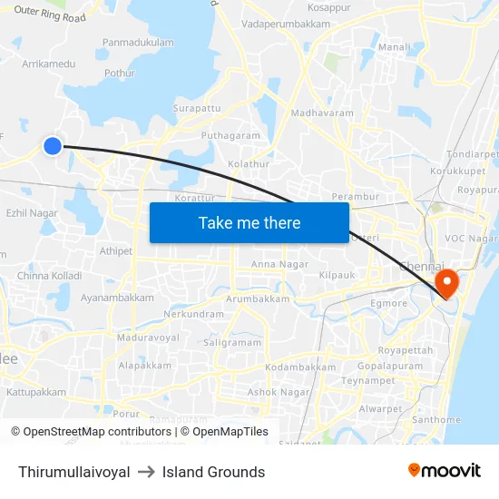 Thirumullaivoyal to Island Grounds map