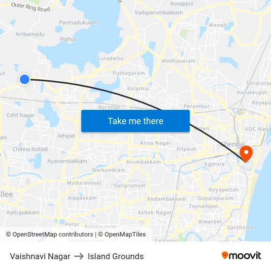 Vaishnavi Nagar to Island Grounds map