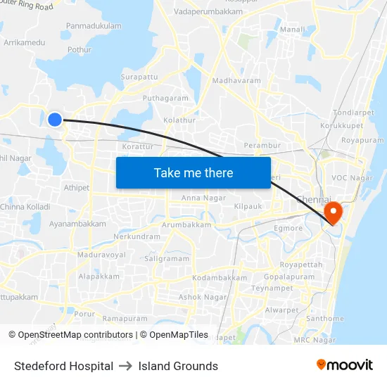Stedeford Hospital to Island Grounds map